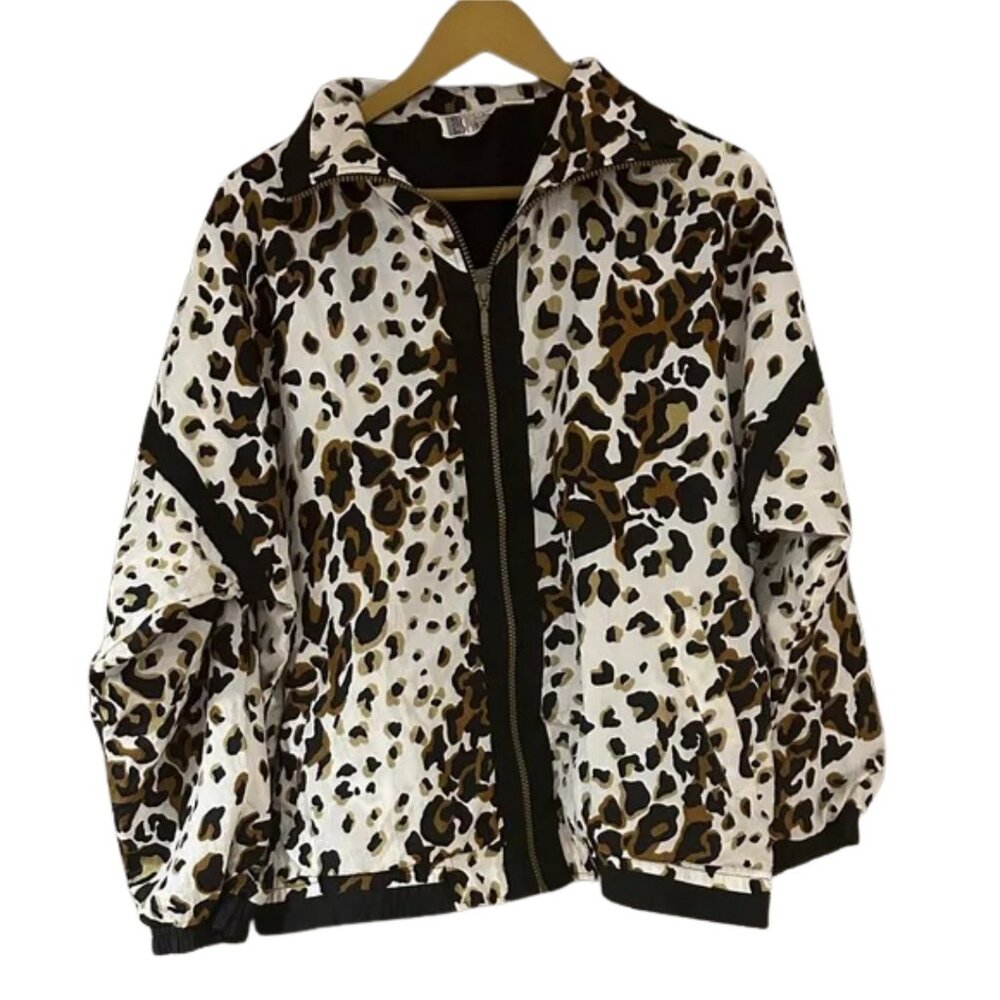 Vintage 1990s Bold Spirit Leopard Print Windbreaker Jacket – Retro Animal Print